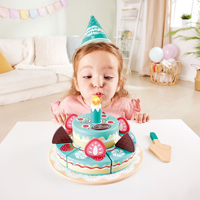 Airlab Houten Verjaardagstaart Speelgoed, Speelgoed Keuken Accessoires en Thee Feest Set voor Peuters, Speel Voedsel voor Kinderen Keuken, Doen alsof Rollenspel Speelgoed voor Meisjes Jongens