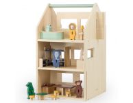Houten speelhuis met inhoud