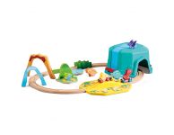 Houten treinbaan dinosaurus in opbergbox